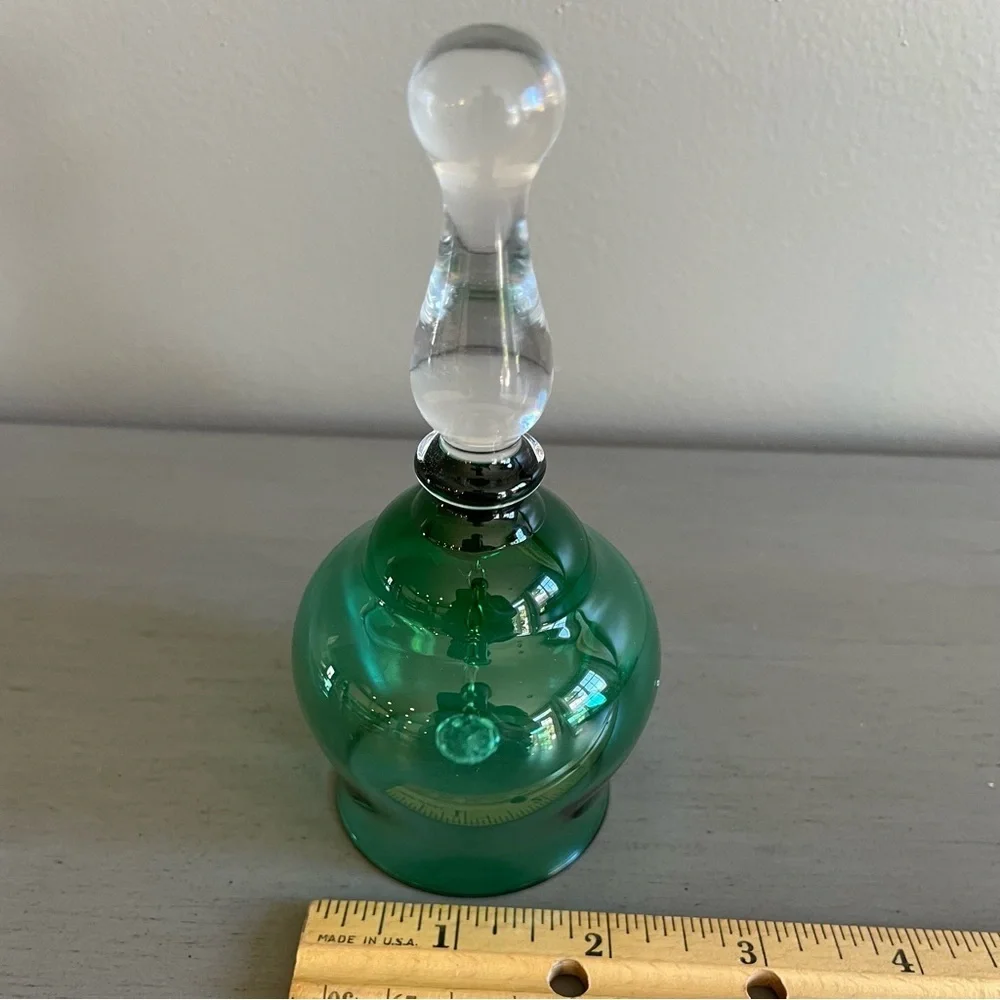 Vintage Green Glass Bell with Clear Handle Holiday Collectible 5